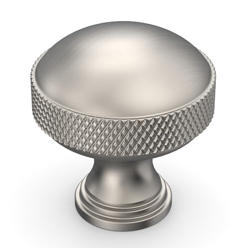 Amerdeco 10 Pack Brushed Satin Nickel knurled Cabinet Knobs Single Hole Cabinet Pulls 1.18 Inch (30MM) Diameter Round Drawer Knobs and Pulls for Bathroom Cabinets AM032