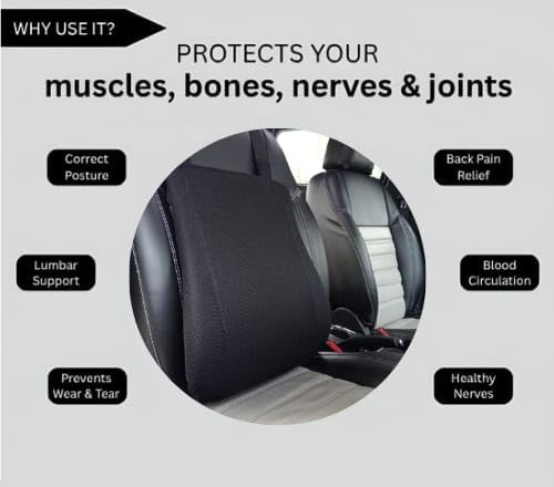 Image of HOMBOX Car Backrest Memory Foam Lumbar Support Cushion for Car Seat | Orthopedic Lower Back Support Pillow | Ergonomic Back Cushion for Driving | Breathable Washable Cover I Black