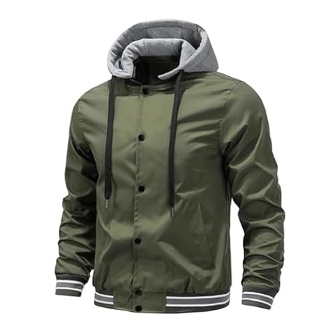 nonono HM Kurtka bomberka 2023 nowa męska wiosna jesień moda kurtka na co dzień płaszcze męskie outdoorowe jogging odpinany kaptur kurtka baseballowa męska 1, ZIELONY, XL