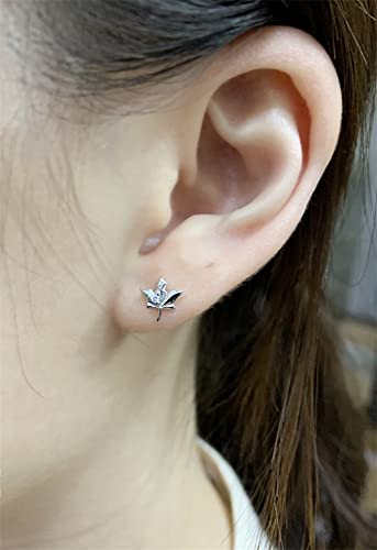 Dainty CZ Maple Leaf Earrings Sterling Silver Small Stud Cartilage Earring for Women Girls Hypoallergenic Tiny Cute CZ Crystal Piercing Studs Canadian Plant Fall Autumn Themed Jewelry2