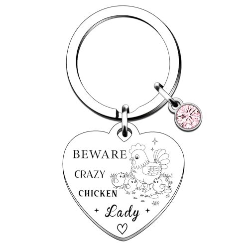 QMVMV Funny Chicken Keyring Gifts Animal Lover Gift Beware Crazy Chicken Lady Chicken Lover Gift For Women