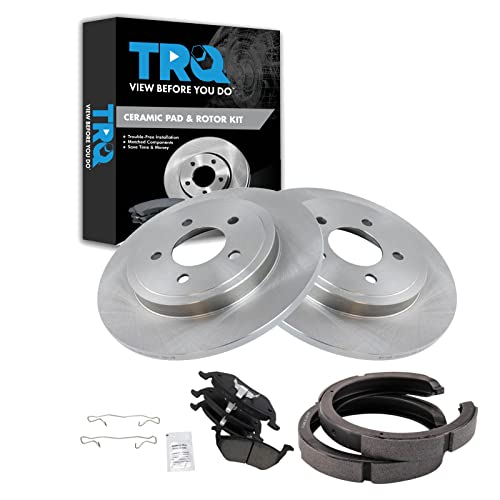 Image of TRQ Rear Brake Pad and Rotor Set Ceramic Parking Shoe Compatible with 2008 Mazda Tribute