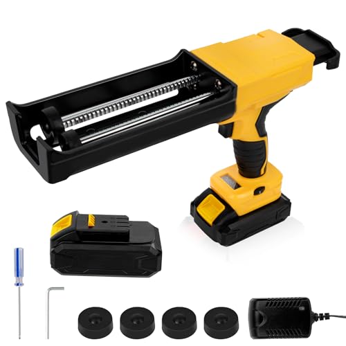 Electric Cordless Caulking Gun Dripless Double Cartridge Adhesive Epoxy Gun for 400mL/13.5fl oz(1:1 Mix Ratio) Automatic Power Dual Component Professional Caulk Gun 6 Speeds with LED Light 2 Batteries