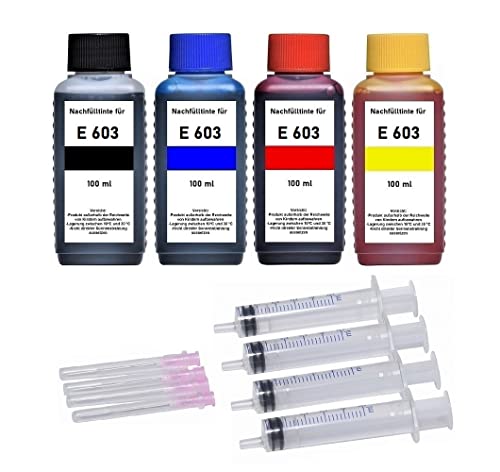 Encre de qualité supérieure pour E 603 XL noir et couleur en kit de recharge de 4 x 100 ml