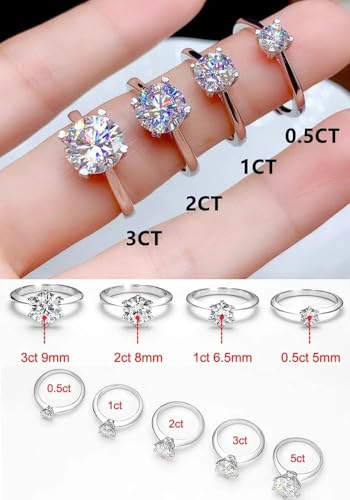 Moissanite S925 Solitaire Men's Engagement Ring, 1ct 2ct 3ct D Color VVS Clarity Round Brilliant Cut Lab Created Diamond Classic 4 Prong 925 Sterling Silver 18K Platinum Plated Promise Wedding Anniversary Band Size Adjustable with Certificate and Gift Box4