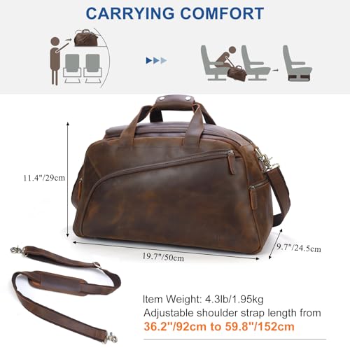 TIDING Full Grain Leather Duffle Bag for Men - 20 Inch TSA Approved Carry On Weekender Overnight Travel Duffel Bags2