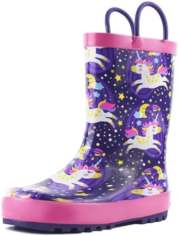 landchief Toddler Rain Boots, Kids Rain Boots Waterproof Rubber Boots for Girls and Boys with Fun Patterns and Easy-On Handles