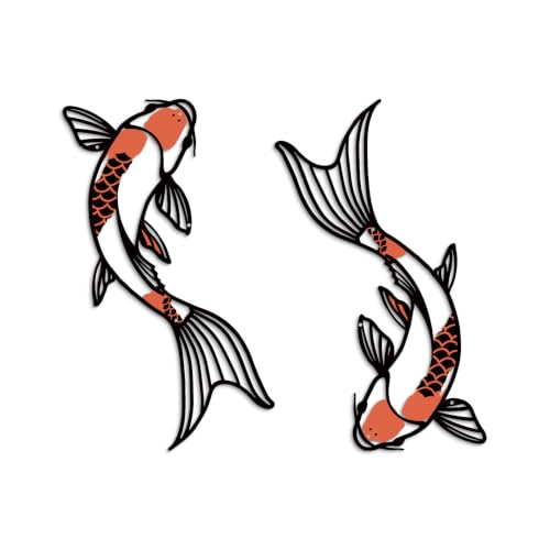 Putuo Decor Koi Fish Metal Wall Art, Japanese Art Wall Decor Iron Fish Decorations Asian Gifts for Living Room Bedroom Indoor Outdoor, Black Koi wuth Red Paint