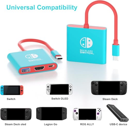 Image of Switch Dock, Portable TV Docking Station Compatible with Steam Deck /ROG Ally /Legion GO, 3-in-1 Switch Travel Dock with HDMI 4K@60Hz, 100W Charge PD Port and USB 3.0
