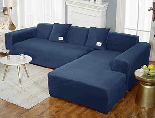 Funda de sofá elástica L S Protector de piel elástica para sofá modular, funda de tela suave para sala de estar, color azul, se adapta a 3 plazas + 3 plazas