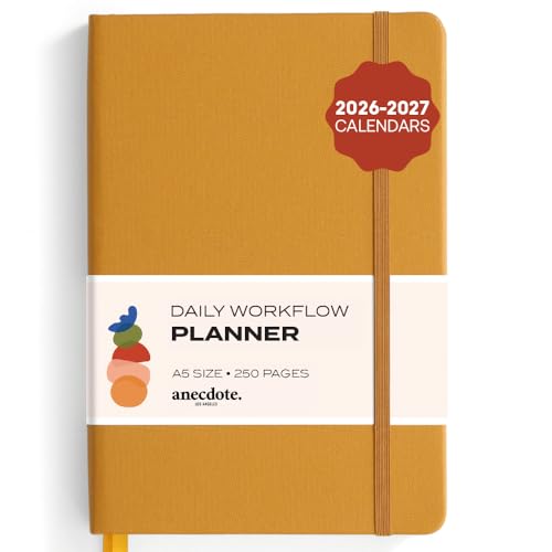 Anecdote Daily Planner w/ 2026-2027 Calendar | Start Anytime 26 Weeks Undated | 1 Page per Day | 8.5' x 5.2' | Hardcover To-Do List Organizer, Plan Your Success, Achieve Productivity Goals (Mustard)