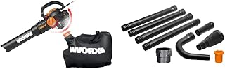 WG512 Trivac 2.0 Electric 12-amp 3-in-1 Vacuum Blower/Mulcher/Vac + WORX WA4094 GUTTERPRO Universal Gutter Cleaning Kit (11' Reach)