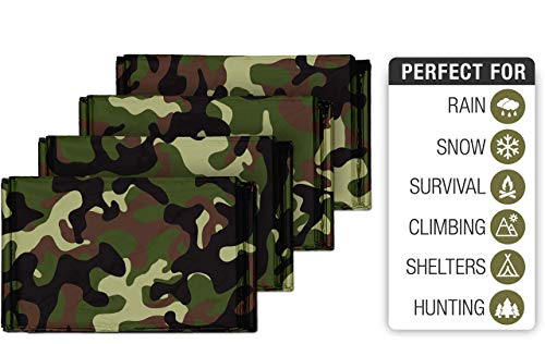 Swiss Safe 4 Pack Mylar Emergency Blankets for Survival - Compact & Insulated for Cold Weather - Designed for NASA, Outdoor, Running, Camping, Survival, First Aid Car Kit - Woodland Camo, 4 Pack