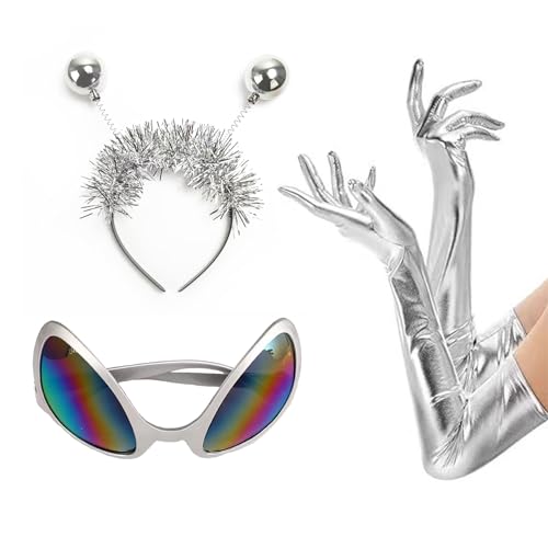 Lange Fingerlose Handschuhe Aus Lederoptik – Silber & Schwarz Für Cosplay & Party