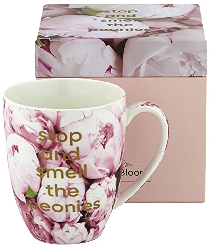Peonies Floral Flower Coffee-Mug for Women Peony Tea Cup Retirement Mug Inspirational Gifts for Women Thoughtful Gifts, Bone China - Pink 14 oz
