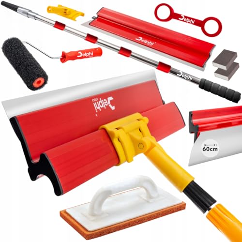 Delphi 8-Teiliges Flächenspachtel Set 60cm mit Spachtelwalze - 2m Teleskopstange mit Ergonomischem Griff erleichtert das Auftragen von Spachtelmasse
