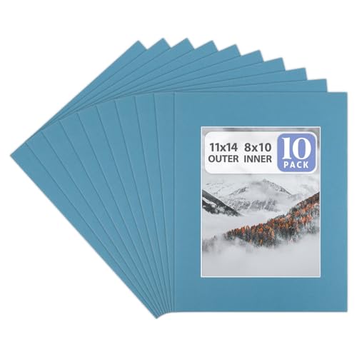 Golden State Art, Pack of 10, 11x14 for 8x10 Color Picture Photo Mat -White-core, Acid-Free - Great for Frames, Artwork, Prints, Pictures, Dynamic Blue