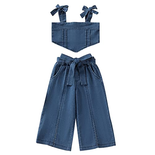 Toddler Baby Girls 2pcs Jeans Outfits, Denim Off-Shoulder Crop Tops+High Waist Ripped Jeans with Pockets 6 Months-6Y