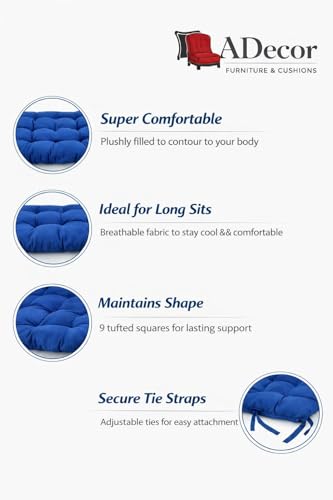 Image of A Decor Soft Cotton Chair Cushion Pad 40x40x4 cm| Comfortable Pad for Dining, Office & Study Chairs Pack of 1| (Royal Blue)
