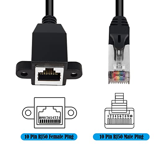 GINTOOYUN RJ50 10P10C Ethernet Cable, 10Pin RJ48 Male to Female Cable with Panel Mount Screw Hole - Image 2