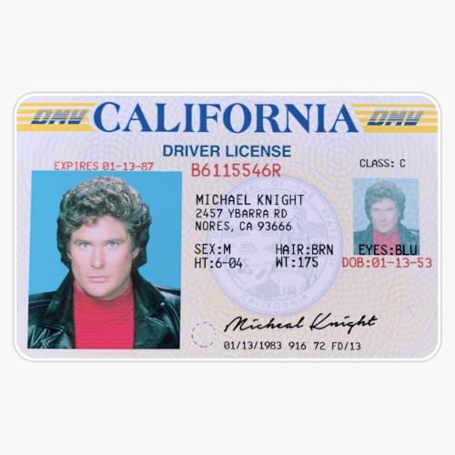 Knight Rider Michael Knight Drivers License Prop ID Card Sticker Decal Laptop Car Window Vinyl 5"