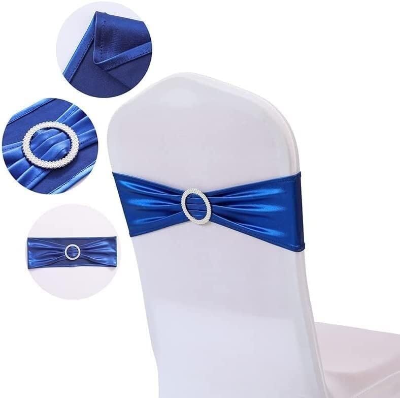 Elastyczna opaska na krzesło weselne, 10/50 szt. Elastan Elastyczna szarfa na krzesło Opaska z klamrą na wesele Bankiet Party Decor Metaliczne złoto Srebro Knot Bows-Gold, 50 szt. (Kolor: czarny) (Col