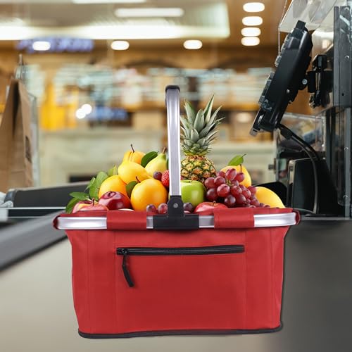 Picnic Basket, SIYUAN Shopping Basket with Handle 22L Collapsible Grocery Basket Portable Folding Bag for Marketing Picnic, Ruby Red - Thumbnail 6