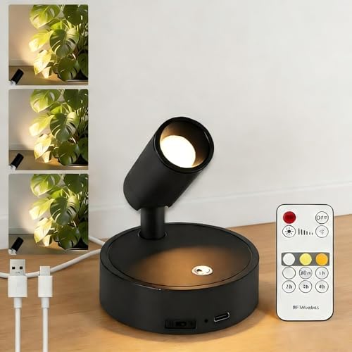 Kambo Spot LED Sans Fil Rechargeable USB - Applique Murale Éclairage et Lampe de Lecture avec Télécommande et Touche Tactile - Minuterie Intégrée pour...