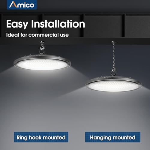 Amico 200W 10 Pack UFO LED High Bay Light 28,000lm 5000K LED High Bay Lights with UL Listed US Hook 5' Cable Alternative to 650W MH/HPS for Gym Factory Barn Warehouse by Amico - Used condition - Image 6