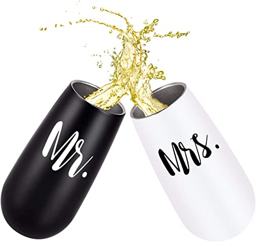 Mr and Mrs - Copas de champán de 6 onzas, regalo para novia y novio, regalo para recién casados, vasos aislados de acero inoxidable, regalos para pareja Cover