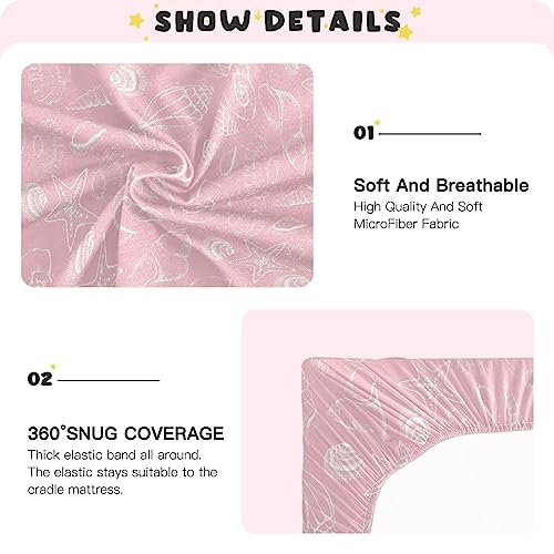 Image of Pink Seashells Crib Sheets for Boys Girls, 39x27 Inch Soft and Breathable Pack n Play Sheets, Portable Mini Stretchy Cribs Sheets