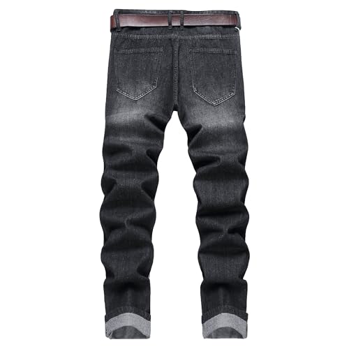 Image of Men's Ripped Slim Fit Jeans Straight Leg Denim Pants