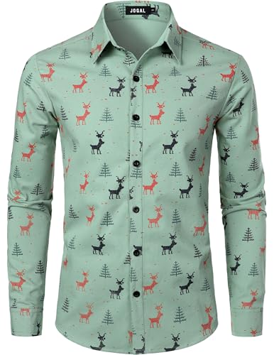Chemise Noël homme verte JOGAL manches longues taille L vêtement imprimé motif Père Noël