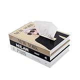 Senea Kay Rectangular Tissue Box Cover - Decorative Faux Book Tissue Box Cover, Rectangule Tissue Holder Dispenser Large Enough to Fit Rectangular Tissue Boxes Chic Modern Decor (Khaki Neutral)
