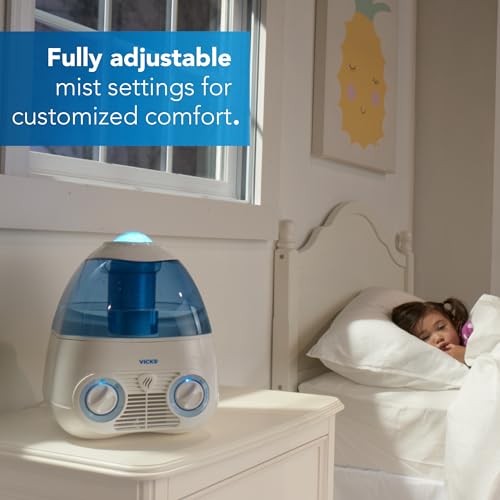 Vicks Starry Night Filtered Cool Mist Humidifier, Medium to Large Rooms, 1 Gallon Tank – Cool Mist Humidifier for Baby and Kids Rooms with Light Up Star Night Light Display, Works with Vicks VapoPads