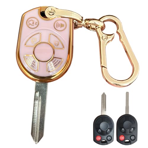 QIXIUBIA Keyless Entry Remote for Ford Key Fob Cover Protective Shell Fits for Ford Escape Explorer Mustang Transit Fusion Focus Lincoln Navigator Zephyr Key Shell (4-Button-Pink)
