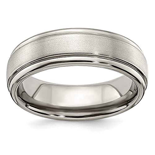 Edward Mirell Brushed and Polished Titanium 7mm Wedding Band - Size 7