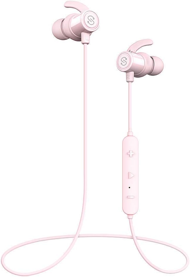 SoundPEATS Magnetic Wireless Earbuds Bluetooth Headphones Sport in-Ear IPX 6 Sweatproof Earphones with Mic (Super Sound Quality Bluetooth 4.1, aptx, 8 Hours Play Time, Secure Fit Design) (Pink)