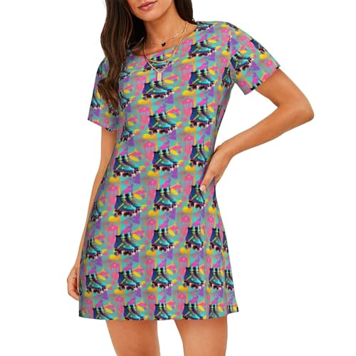 Chemise de nuit rétro à manches courtes : le confort anti-chaleur au motif patins