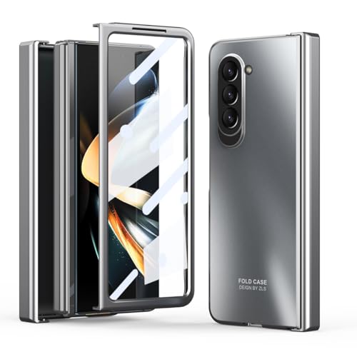 Coque Galaxy Z Fold 5 avec protège-charnière et écran rigide PC argenté