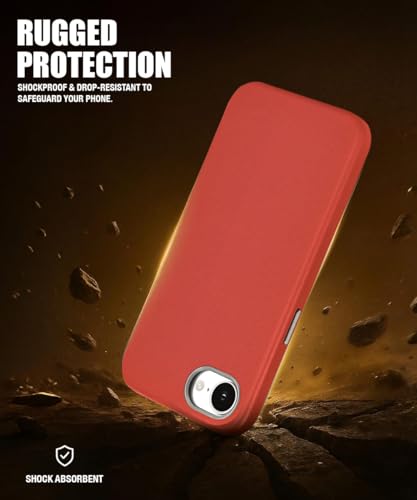 Image of WOW IMAGINE Back Cover for iPhone 16e | iPhone 17e | Shockproof Tough Leather Texture Hard Mobile Case | Ultra Slim Non-Slip Grip | Inner Velvet Fabric | Metal Camera Ring - Crimson Red