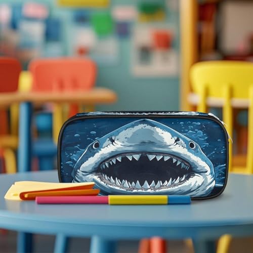 Image of Pardick Sharks Big Capacity Pencil Case Pencil Pouch with Zipper, Pen Marker Stationery Bag Art Supply Storage Organizer Box Portable Stationery Storage Bag Pen Holder for Boys Girls