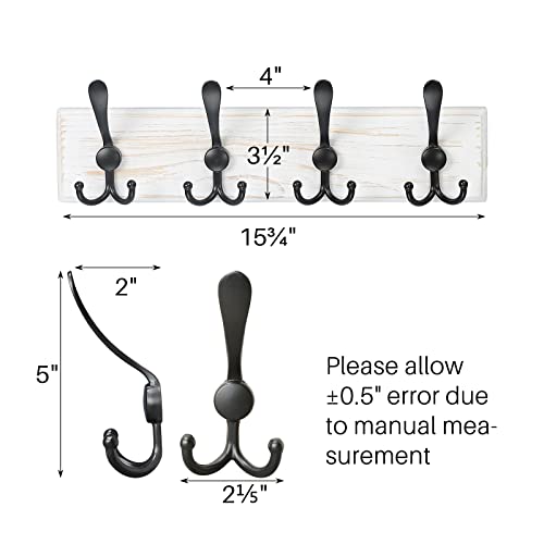Scunda Coat Rack Wall Mount With 4 Hooks, Coat Hanger For Wall, Wooden Wall Hook For Coat, Jacket, Hat, Backpack, Belt, Tie, Key (2-Pack, Shabby White) #TOP1