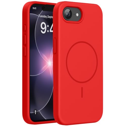 Image of Miracase Magnetic for iPhone 17e Case & iPhone 16e Case, [Soft Anti-Scratch Microfiber Lining], Compatible with MagSafe, Silicone Shockproof Protection Phone Case for iPhone 17e /16e, Red