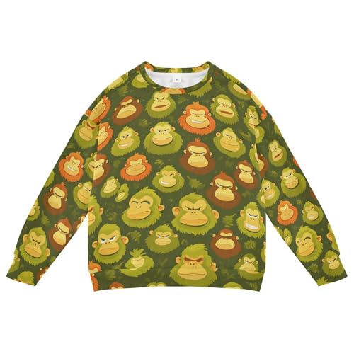 JUNZAN Cute Cartoon Orangutans Dark Green Little Kids Sweatshirts Hoodies Fleece Boys Sweat Shirt Athletic 4T