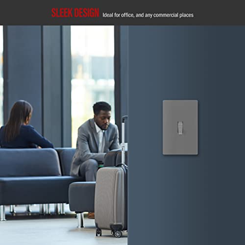 Image of ENERLITES Screwless Toggle Switch Wall Plate, Child Safe Light Switch Cover, Standard Size 1-Gang 4.68 inch x 2.93 inch, Unbreakable Polycarbonate Thermoplastic, UL Listed, SI8811-GY, Glossy, Gray