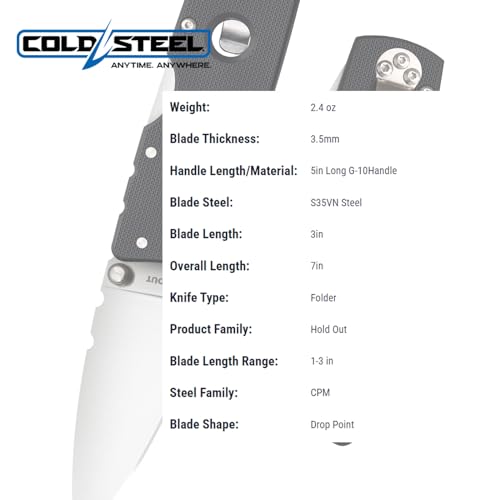 Cold Steel Hold Out 3" Blade Plain Edge / 7" Overall - image 5