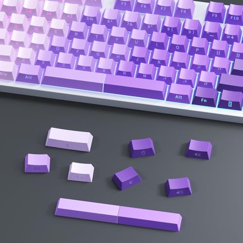 AKepopery Gradient Keycap Side-Print Shine-Through PBT Keycaps, 121 Keys Cherry Profile, Transparent Spacebar Strip, for MX Switches, for Keyboards with LED Facing South (Gradient Purple) — view 3