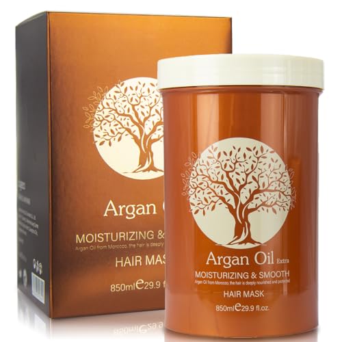 JRTTOSSE Argan Oil Hair Mask, Repair Split Ends Dry Damaged Hair, Moisturizing & Smoothing Hair Mask for Dry Damaged Hair of All Hair Types 16.90 oz 500 ml (29.90oz-850ml), milky white