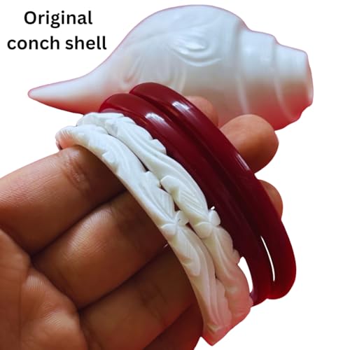 Image of Sakha pola for Women Original - Bengali Sankha Pola Bangles Set - Wedding Red & White Bangles, Lahathi, Loha Badhano, Acrylic Plastic Bangles, Calcutta Chura, Size 2.6 /2.8